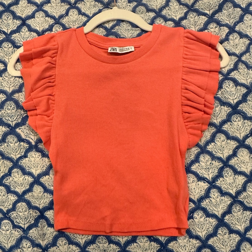 zara coral ruffle top